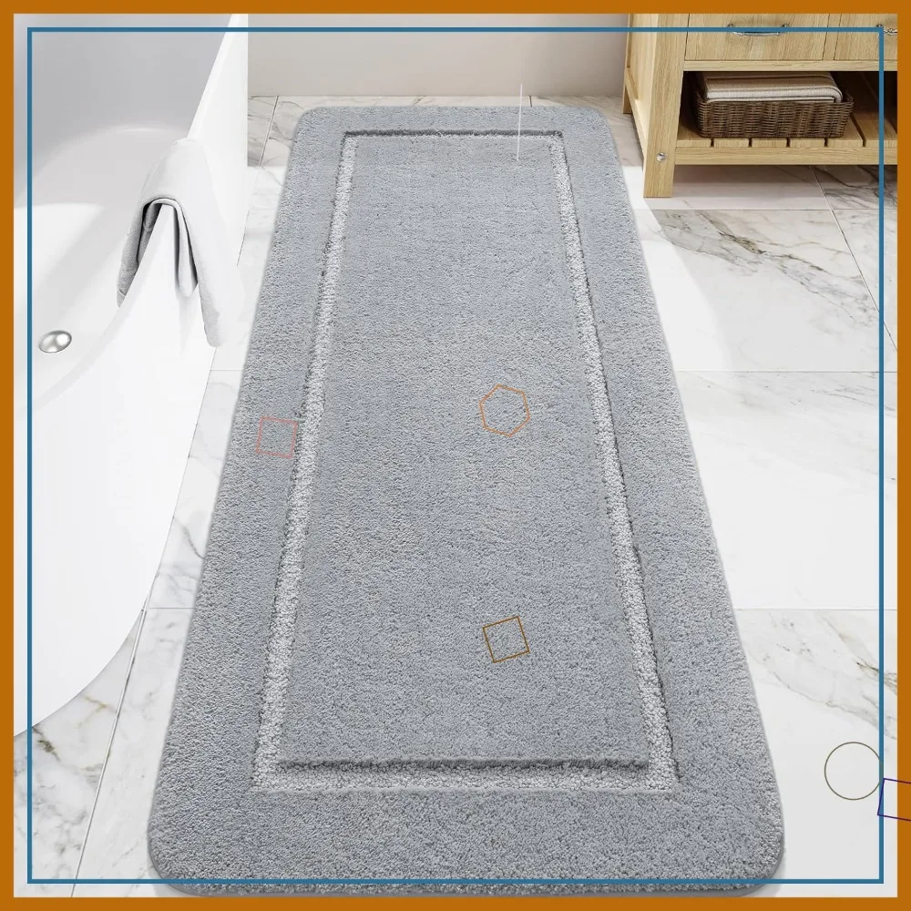 

24x70 Inch Long Bathroom Runner Rug, Non-Slip Washable Shaggy Plush Absorbent Bath Mat for Shower Luxury Grey