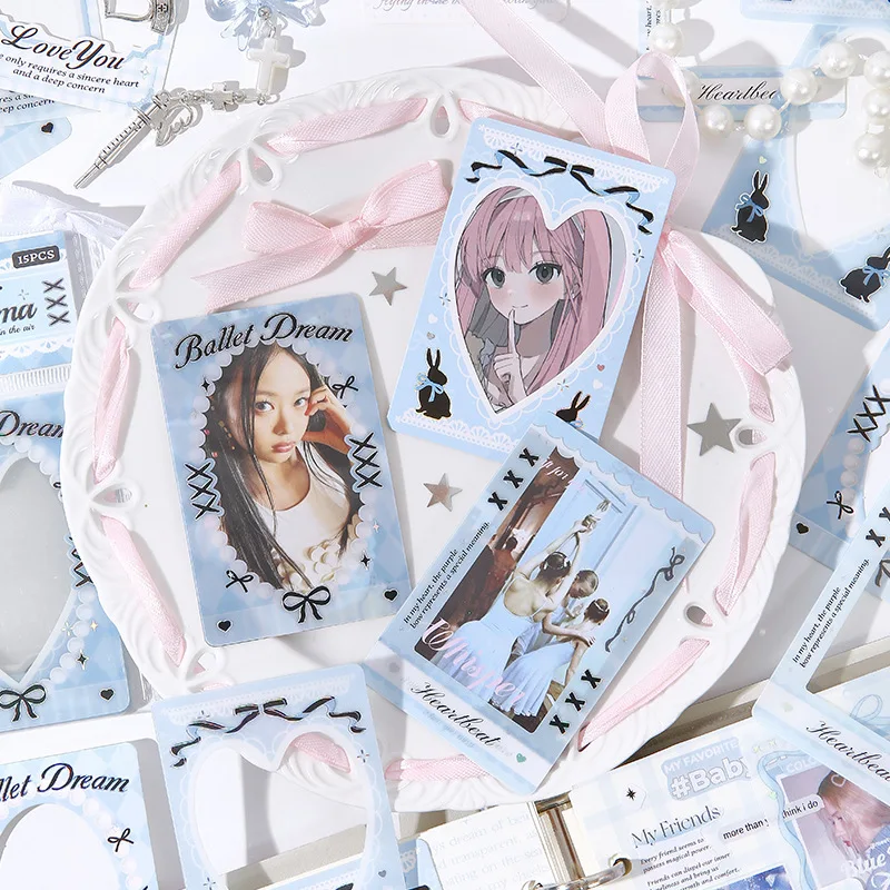 15pcs/lot Ribbon Story Series Decorative Collage Card Kpop Photocard Frame Film Kawaii School Stationery