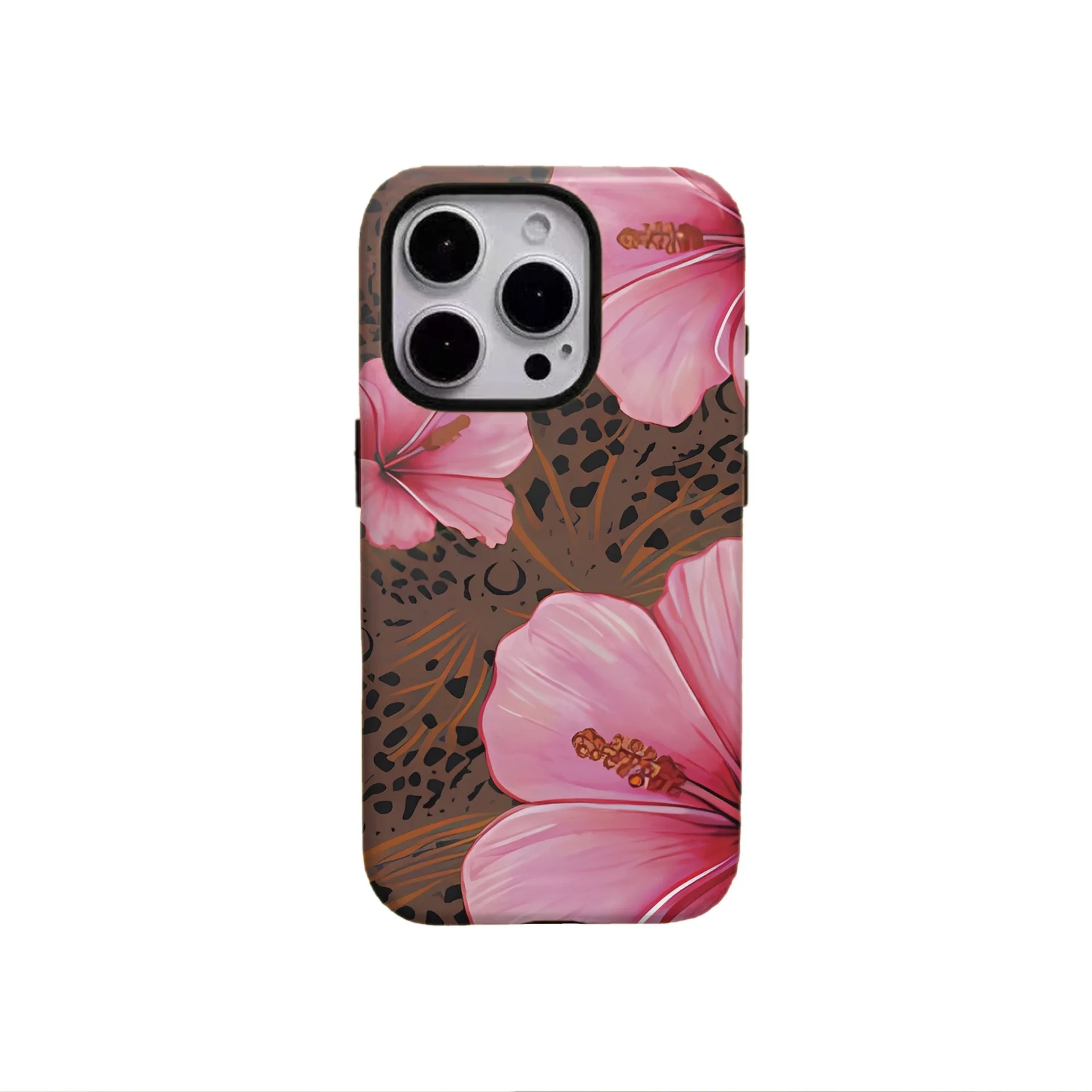 

Brown Leopard Print Pink Flowers Case for IPHONE 17 16ProMax 15 14 13 12 11 PRO Plus Acrylic TPU Two in One Magnetic Phone Cases