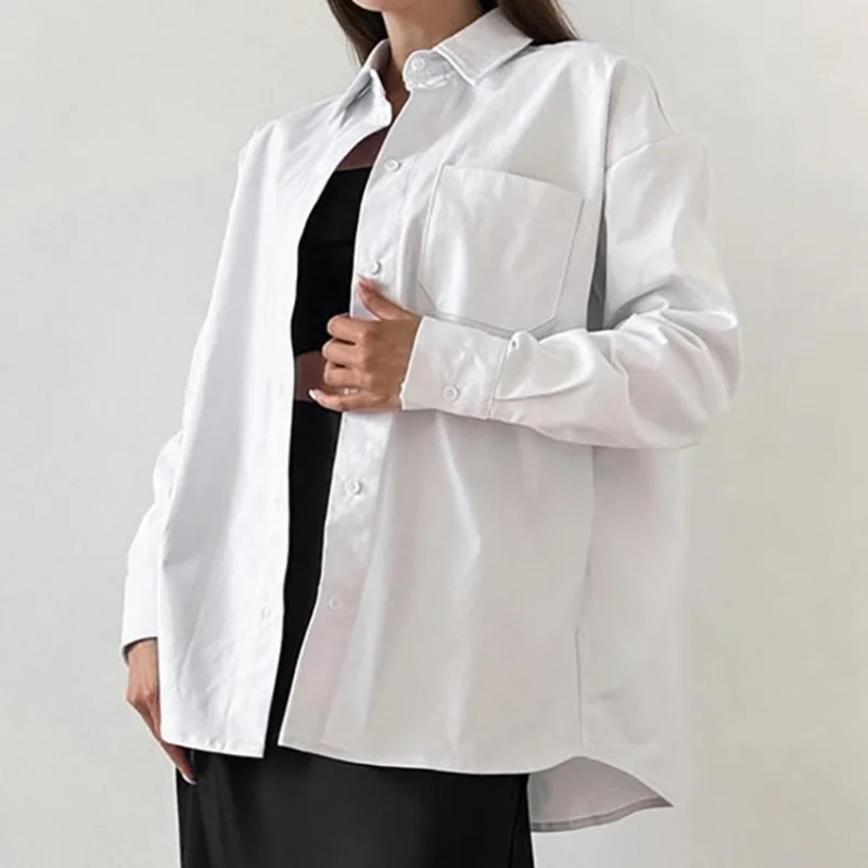 

European and American Style Simple Solid Color Loose Women's Shirt Autumn Winter New Niche Versatile Top Commuting
