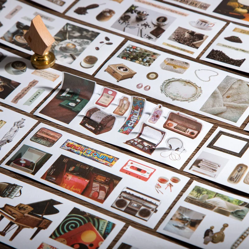 

Набор винтажных наклеек из двух видов материала для декора дневников и блокнотов, серия «Старые книги», 4 стиля, 1 или 2 упаковки