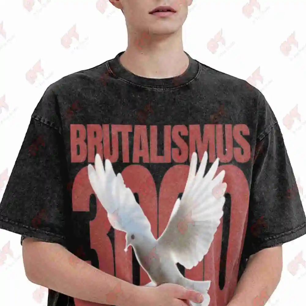 Brutalism 3000 Dove Peace Symbol Rave Techno Vintage Washed Tee Pure Cotton T-Shirt
