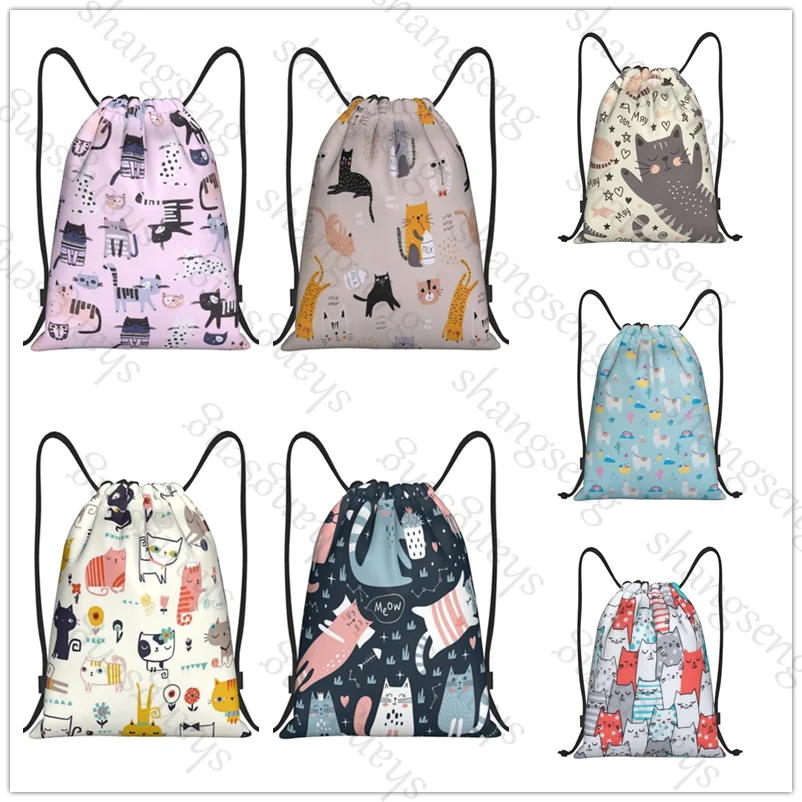 Drawstring Bag Sports Backpack Bundle Pocket Basketball Bags Boy Birthday Christmas Gifts Shoe Bag Sports Bag Cat Animal Forest