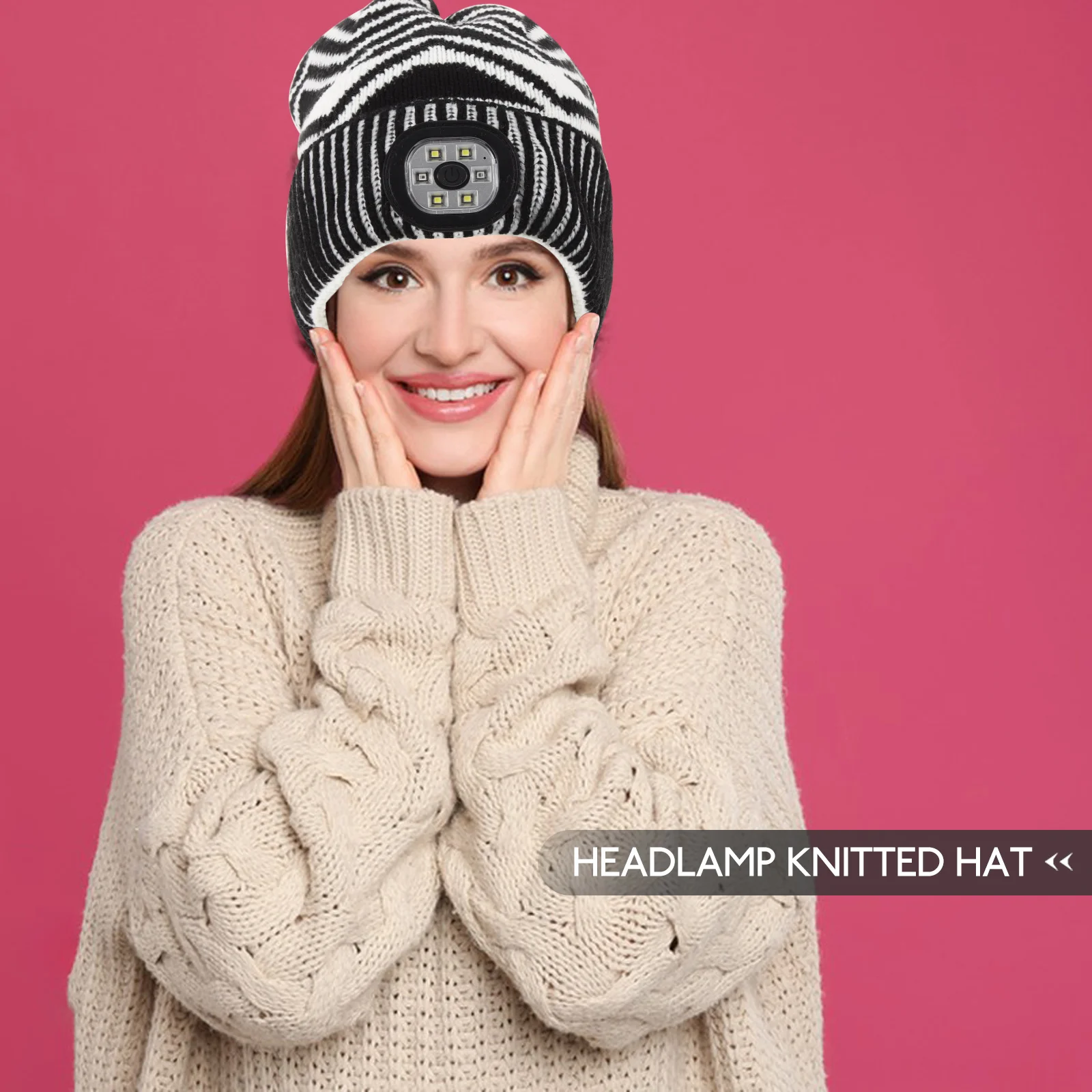 

Led Up Hat Winter Beanie Cap Night Running Cycling Safety Headlamp Built-In Light Warm Knitted Hat For Men Unisex Outdoor