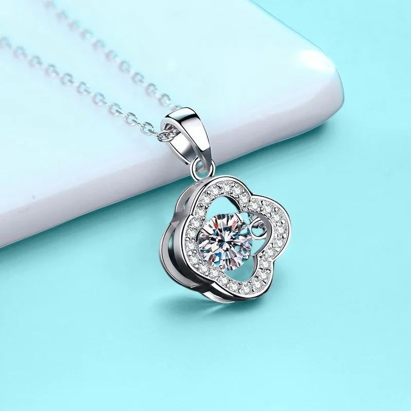 0.3CT 職人花中空ペンダント S925 シルバー モアッサナイト チェーン ネックレス ミニマリスト スタイル GBA 認定無料ギフト ボックス