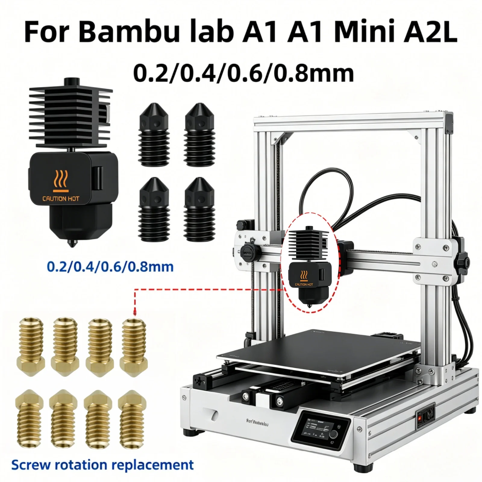 

For Bambu Lab A1/A1 mini/A2L Hotend Brass Hardened steel Nozzle 0.2/0.4/0.6/0.8 mm Quick Swap Nozzle Hot End For Bambulab a1 a2l