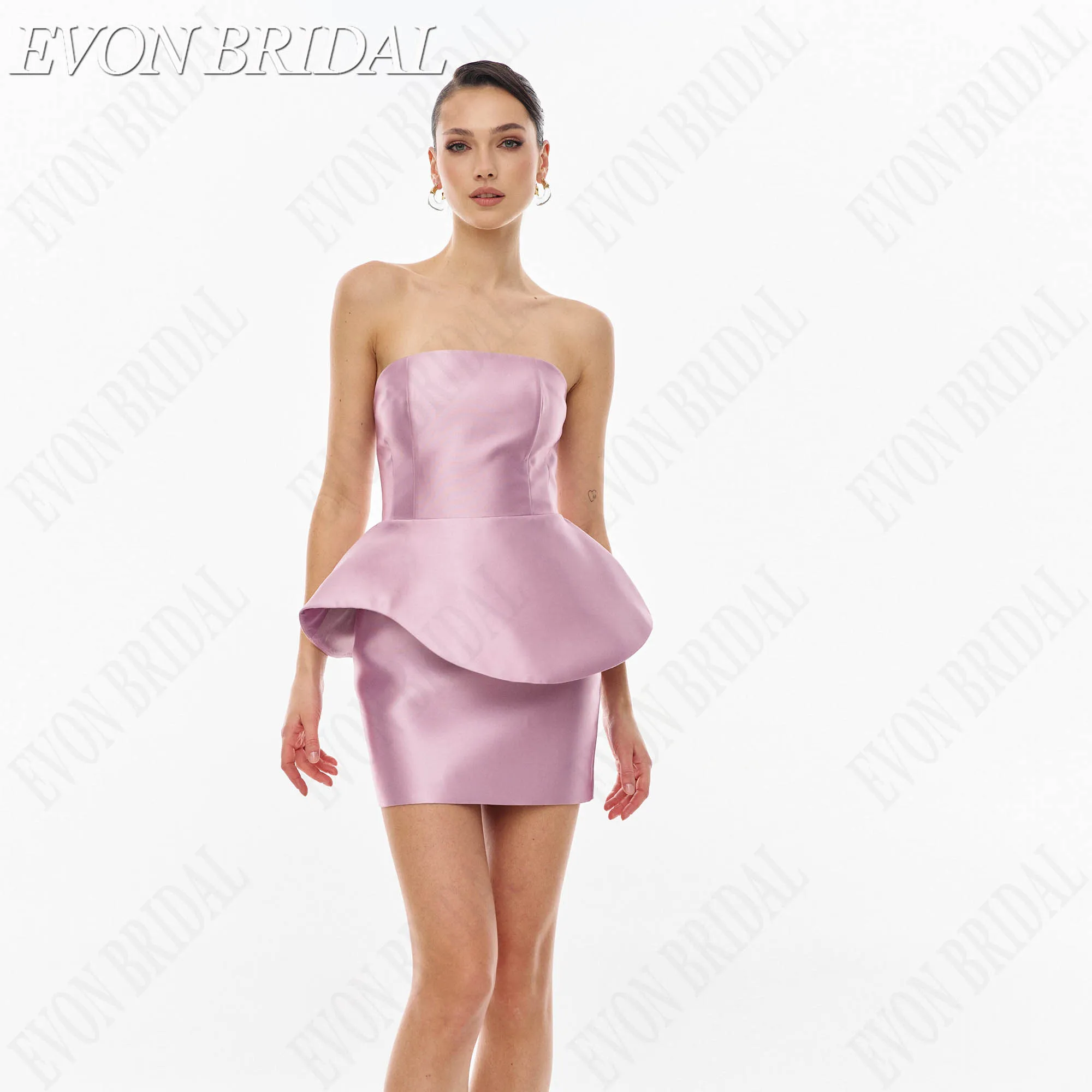 EVON BRIDAL Strapless Satin Prom Gowns Sheath Detachable Tulle Train Club Party Dresses Zip Back Customized Sukienka Wieczorowa