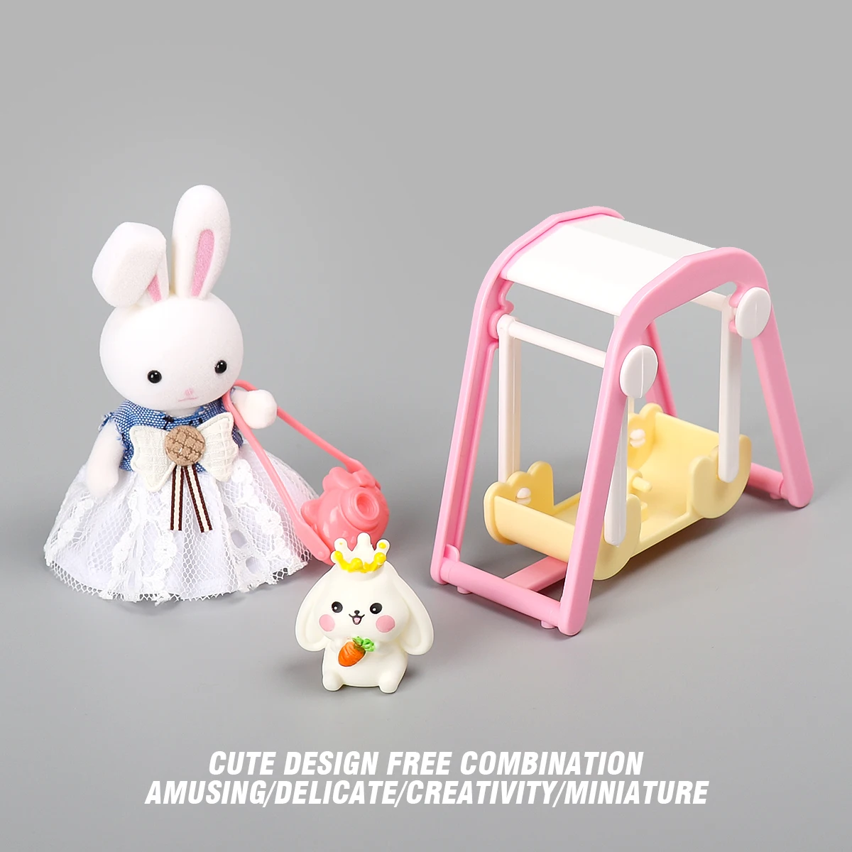 1 مجموعة طفل الفتيات التظاهر اللعب منزل لعب الأدوار سوينغ ملعب الأرنب الأرنب مجموعة الأطفال اكسسوارات منزل اللعب اللعب