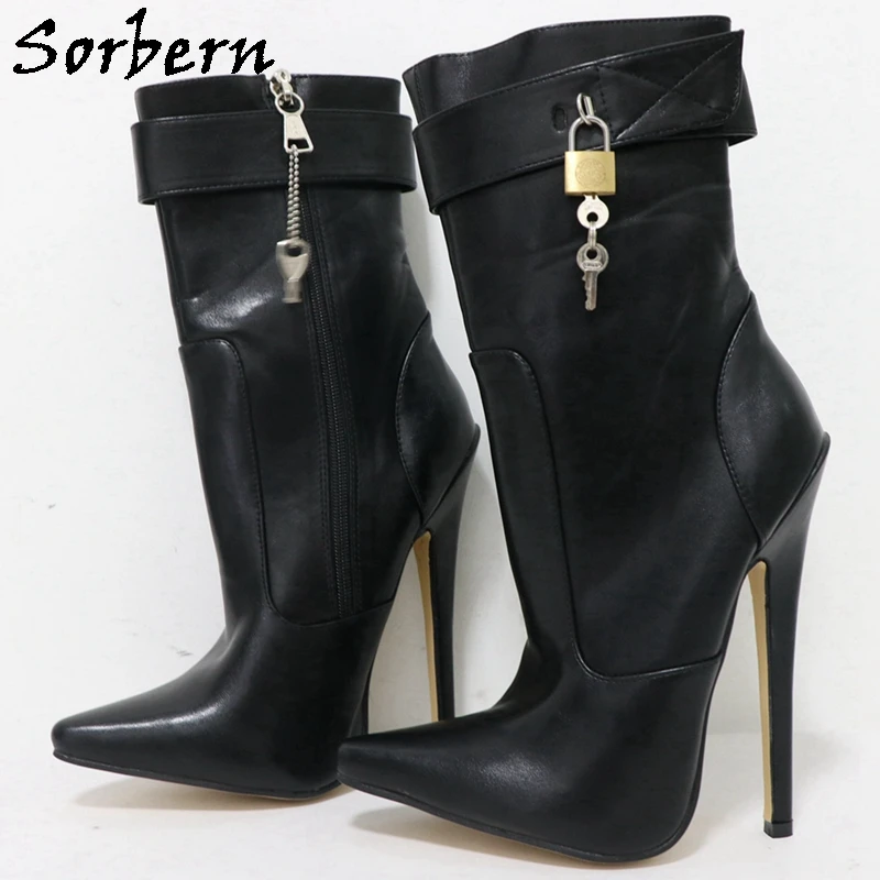 Sorbern Sexy High Arch 18Cm Ankle Boots Women Lockable Ankle Strap Pointed Toe Sissy Boy High Heels Big Size 42 43 44 45 46 Boot