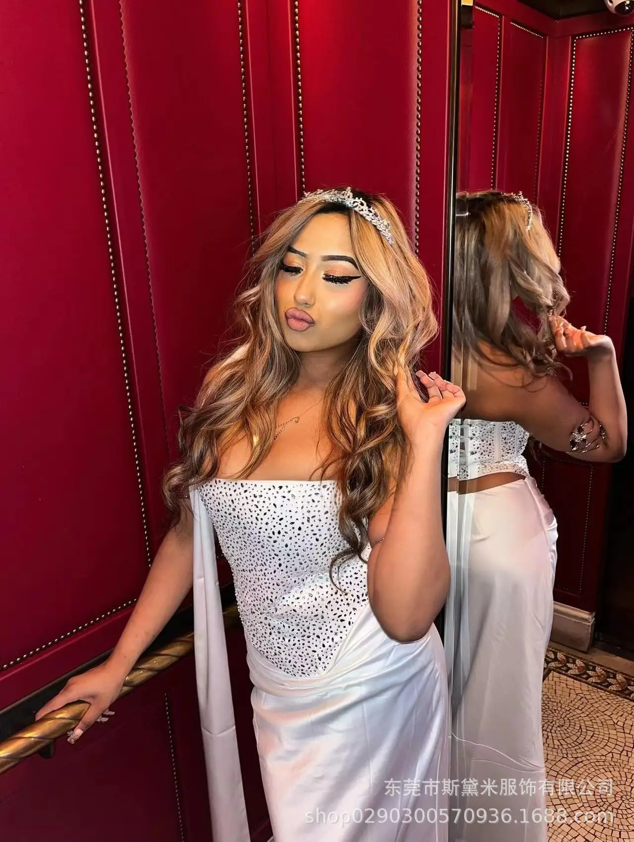 Robe de bal sirène Sexy pour femmes, 2 pièces, haut sans manches, soutien-gorge + jupe longue, cristaux brillants, Robes de soirée formelles à paillettes