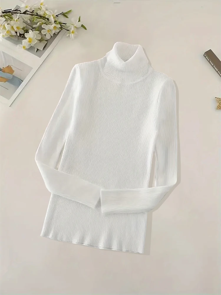 Plus Size High Collar Sweater Knitted Bottom Sweater Women's Sweater Winter Autumn Sweater Elastic Band image 2