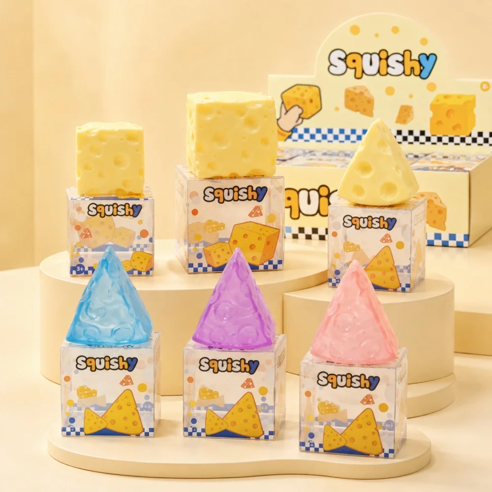 Vaseline Style Cheese Squishy Toy Soft Slow Rising Squeeze Decompression Toy with Box Cute Desk Gift for Room Office Relaxing