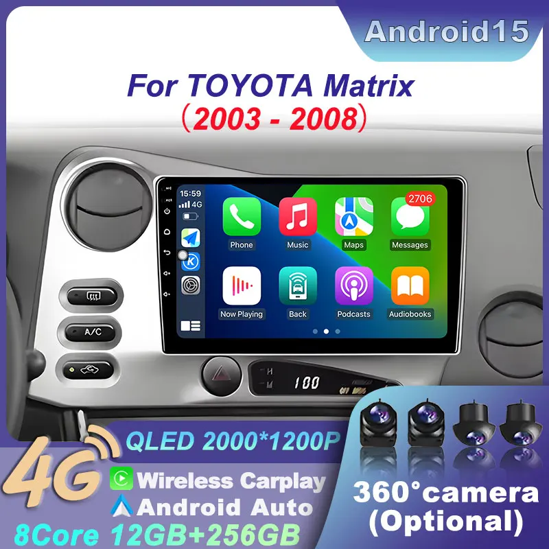 

For Toyota Matrix 2003-2008 Car Android 15 Car Radio Carplay Radio Multimedia GPS Wireless Auto WIFI Player BT Navigation Stereo
