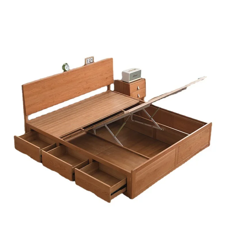 Cherry wood solid wood bed antique drawer storage  1.5m side  1.8m double bed
