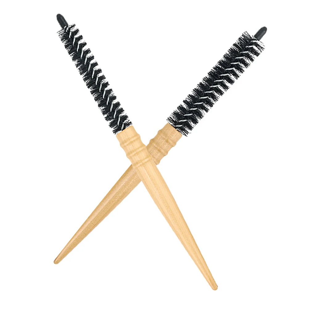 

2pcs Wooden Roll Hairbrush Small Round Hair Brush For Women Men Anti-Static Styling Roller Blow Drying Tool Curly Thick Hair