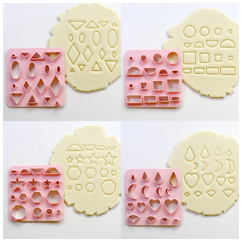Cortador de arcilla polimérica, combinación de molde de plástico para pendientes, cerámica blanda geométrica básica, molde de corte para pendientes colgantes de cerámica DIY