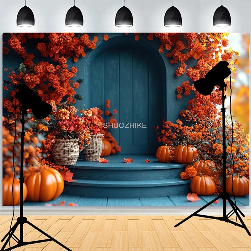 

Thanksgiving Day 3d Podium Haunted House Background Glowing Steps Spooky Ghost Posters Walls Cobwebs Photography Backdrops GN-02