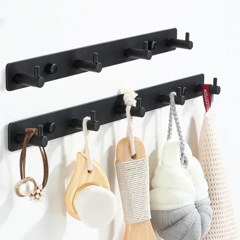 Black Robe Hook for Bathroom Kitchen Home Wall Mounted Creative Door Coat Clothes Towel Key Holder Hanger Storage 4 5 6 7 Hooks