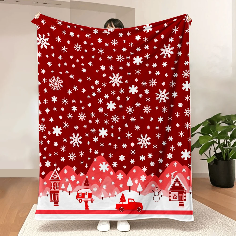 1PC Christmas Winter Village and Snowflake Print Throw — Made from soft, plush flannel, perfect for sofas, beds, or lounge chair