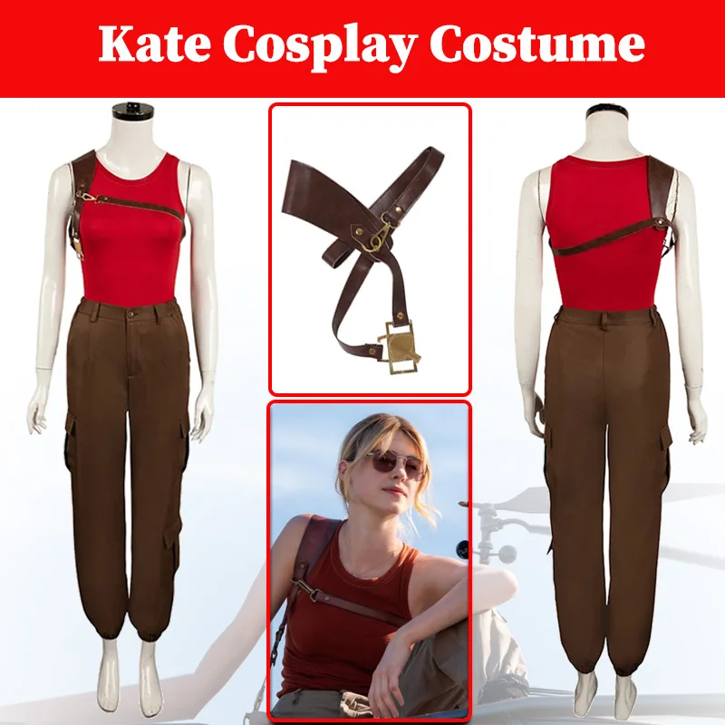 Kate Cosplay 2024 Film 2 Twisters Kostuum Vrouwen Rolleplay Rode Tops Achterriem Set Outift Vrouwelijke Vermomming Halloween Carnaval Pak