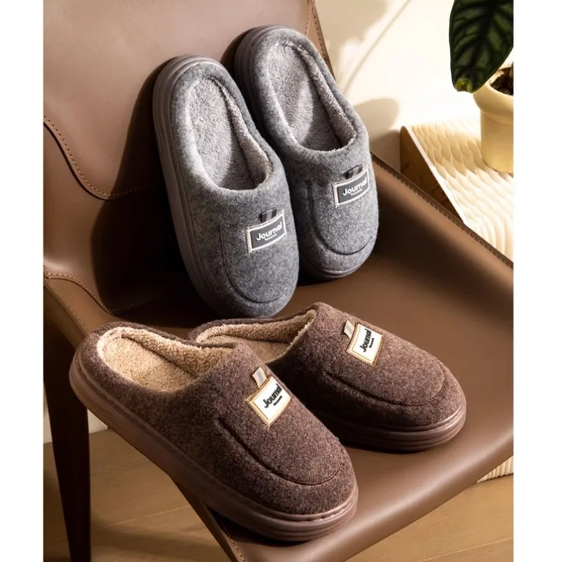 Home Slipper Male Men Winter Warm Thermal Fuzzy Fur Contton Plush Non Slip Plaid Indoor Lazy House Shoe Flat flip flop Slide