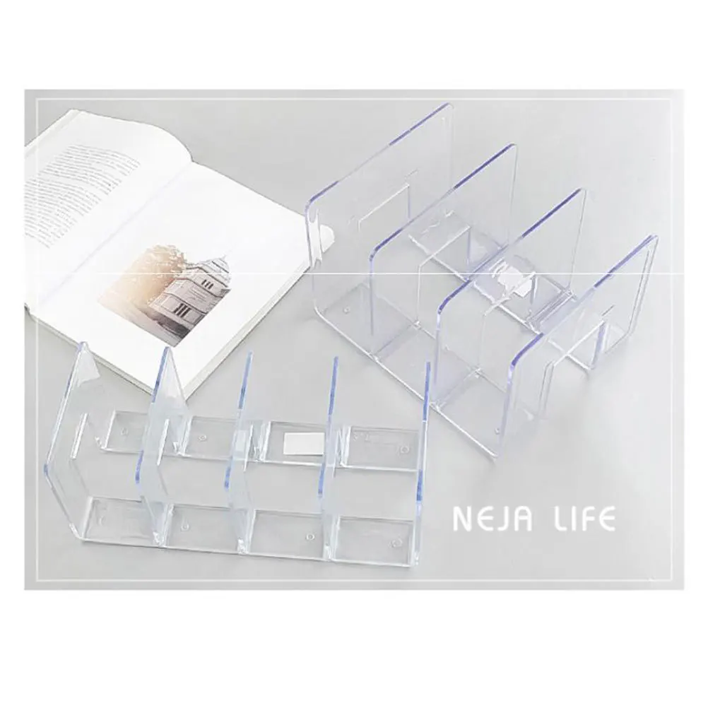 

3 Grid Clear Acrylic Bookends Transparent Book Stand for Desk Organization Elegant Bookshelf Holder for Office School Home Use