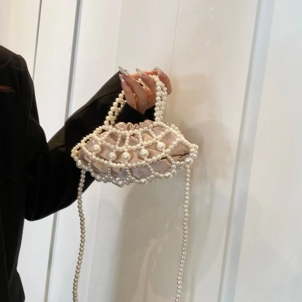 

Unique Portable Women Pearl Bag Cute Bead String Crossbody Hand Bags Elegant Hollowing Out Wallet Handbag Girl