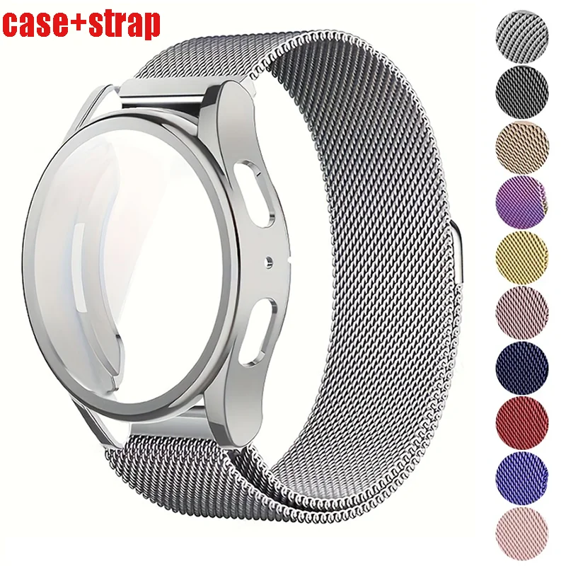 2 حزمة الزجاج المقسى + حافظة + حزام حلقة ميلانو لساعة سامسونج جالاكسي 7 6 44/40 مللي متر العصابات غطاء حماية للشاشة اكسسوارات