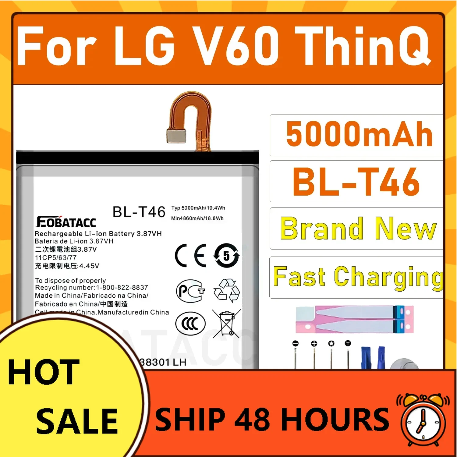 

Original BL-T46 5000mAh Battery for LG V60 ThinQ 5G LMV600VM V600VM V600QM5 BL T46 Mobile Phone Batteries+Tools