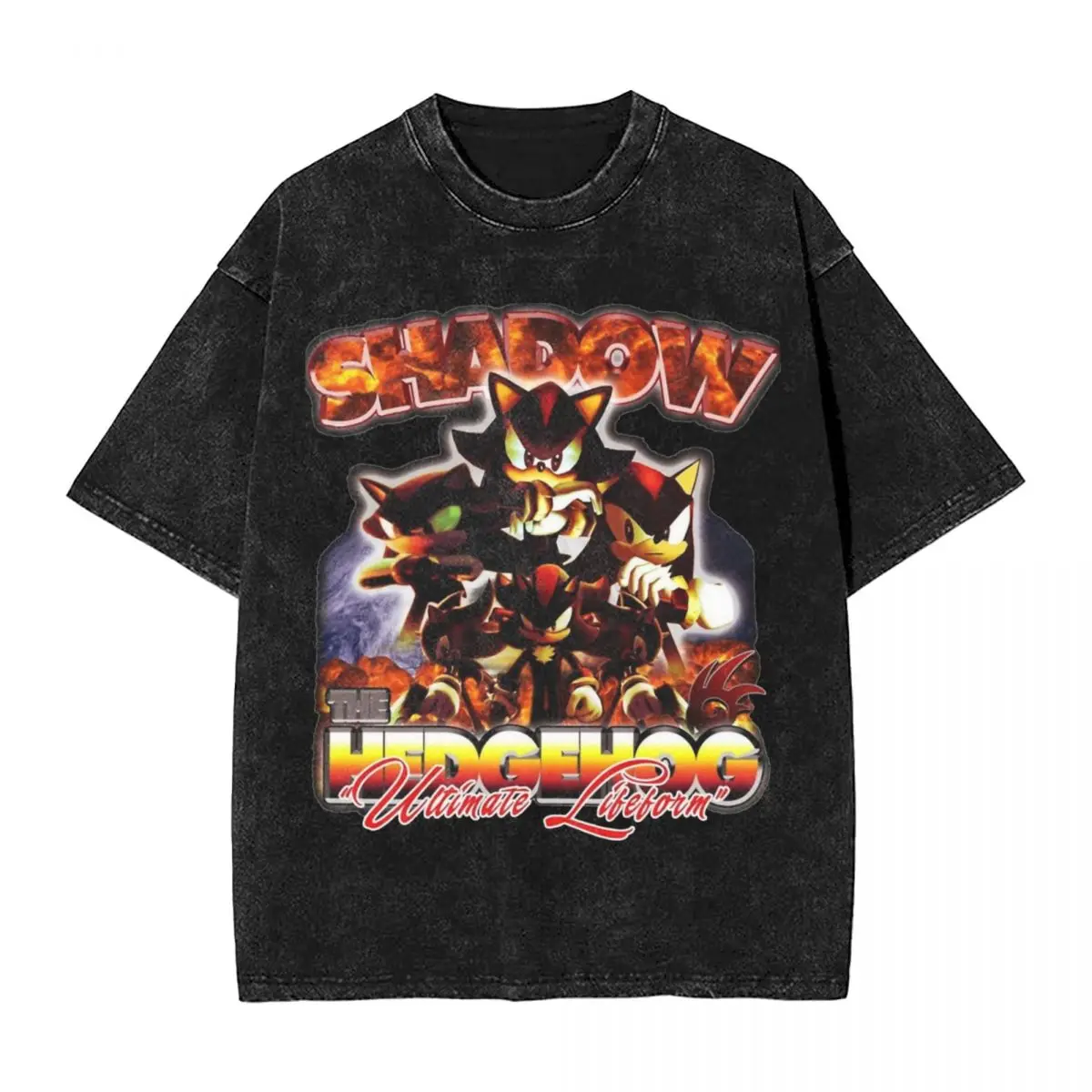 Shadows The Hedgehog Washed T-Shirt Männliches Spiel Y2K Basic Baumwoll-T-Shirts Sommer O-Ausschnitt