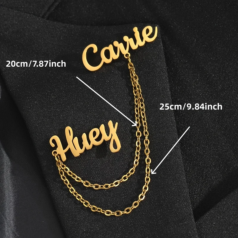 Custom Name Chain Brooch Personalized Stainless Steel Name Badge Special Elegant Men's Brooch Suit Pin Jewelry Personalized Gift
