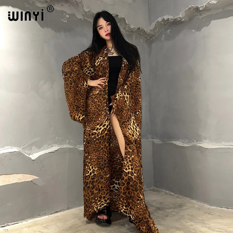 WINYI kimono Cotton feel leopard print beach cover-ups Elegant Cardigan sexy holiday Africa coat beach outfits for women kaftan