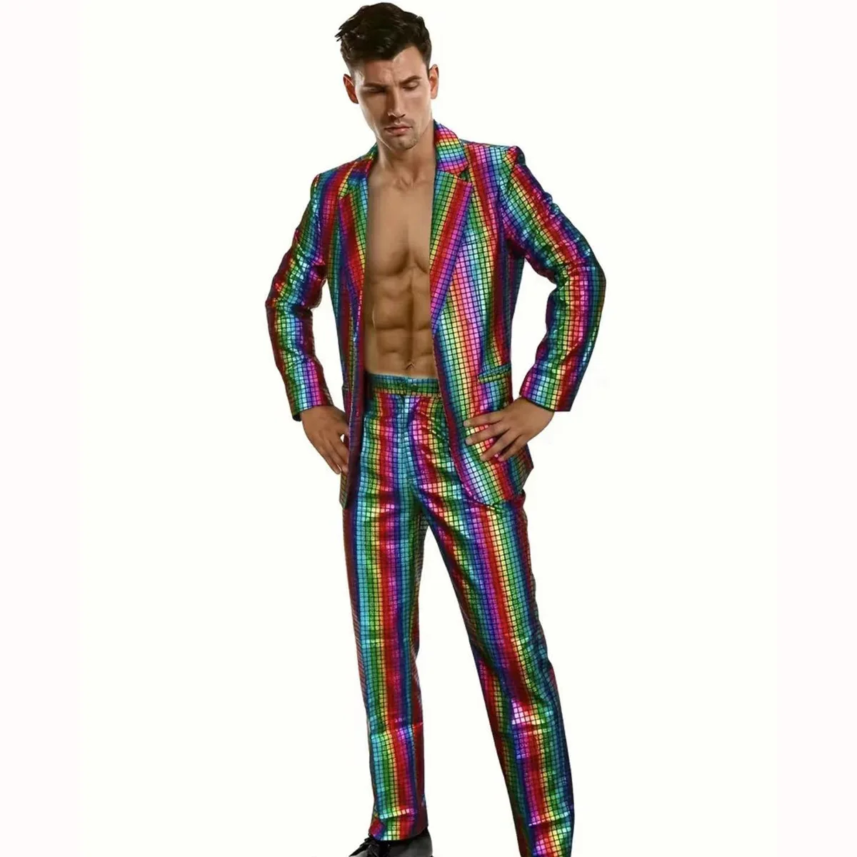 Men's Sequined Bronzing Suit Disco Cos Party Stage Nightclub Sparkling Show Suit