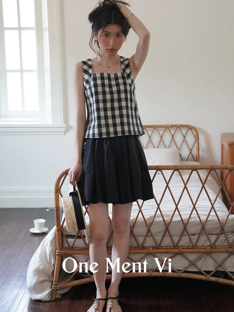 

Женский жилет «Шесть в одном» с диагональным клетчатым узором, без выреза на груди, летний, модный, для повседневной носки, из смесового хлопка и льна