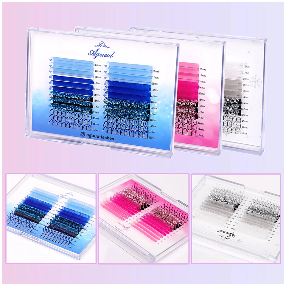 

AGUUD Mixed Glitter Colored Eyelashes Party Makeup Shiny Russian Volume Individual Eyelashes Wholesale for Halloween