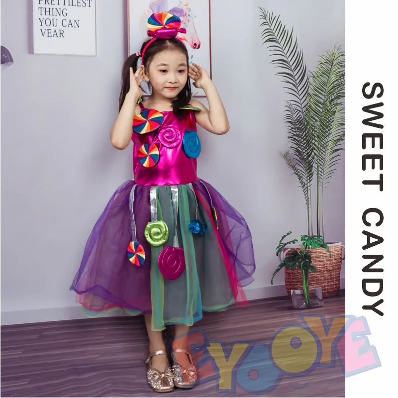 2023 Princess Girl Candy Dress Costume Kids Birthday Party Cosplay Costume New Year  Lollipop Cute Dress Christmas Purim Clothes