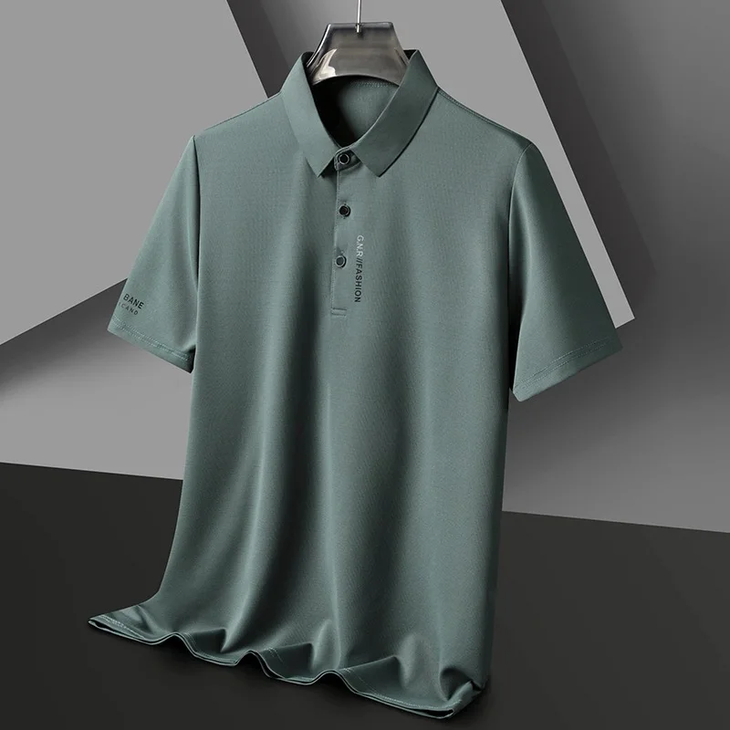 High end brand ice silk short sleeve polo shirt men's summer new fashionable printed casual T-shirt comfortable cool golf top image 6