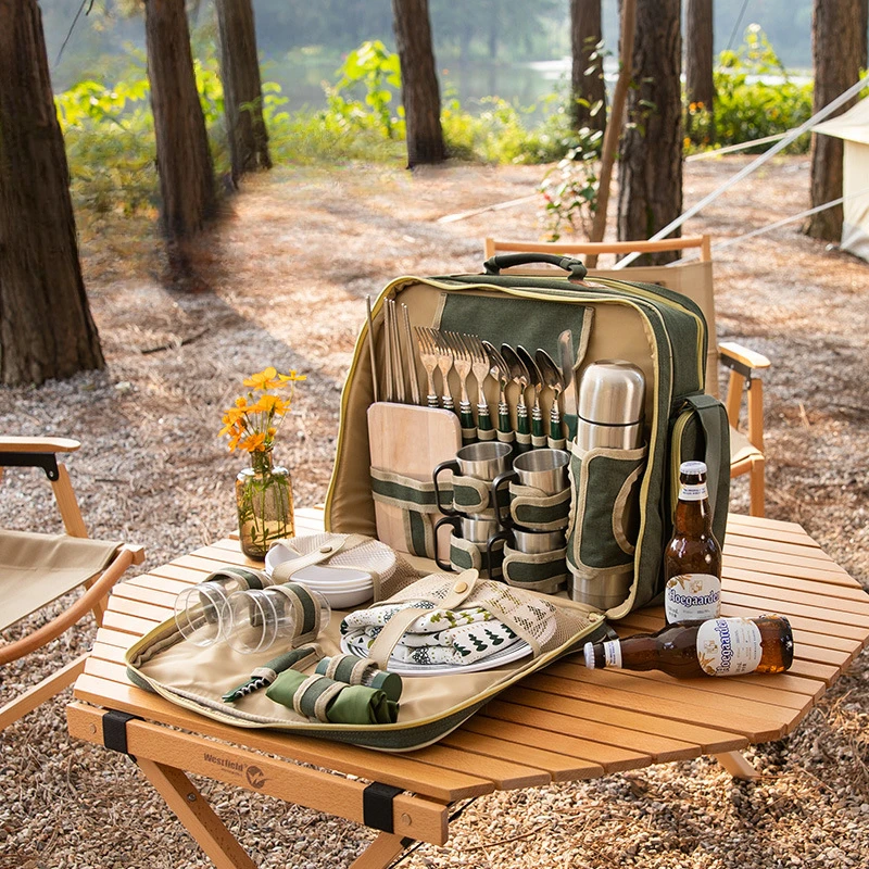 

Picnic Basket Full with Cutlery Outdoor Camping Storage Bag Large Capacity Luxury Designs Tackle Box Multi Tourist Dishes Tools