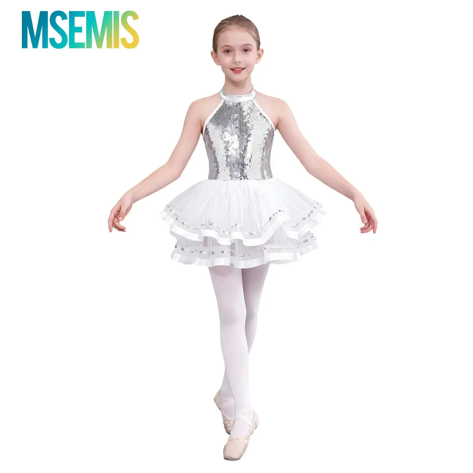 

Kids Girls Sparkling Sequins Ballet Jazz Dance Performance Costume Gymnastics Ballerina Tutu Mesh Dance Leotard Dress Dancewear