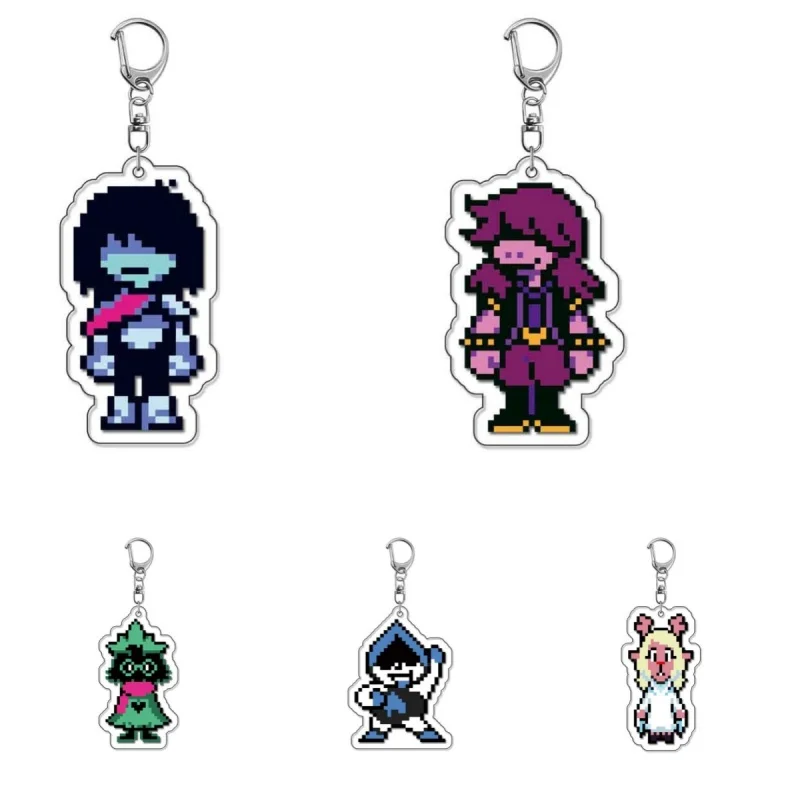 سلسلة مفاتيح من الأكريليك من Anime Deltarune، شماعة حقيبة على شكل بكسل لطيف مع شخصية كرتونية كلعبة تذكارية للهدايا