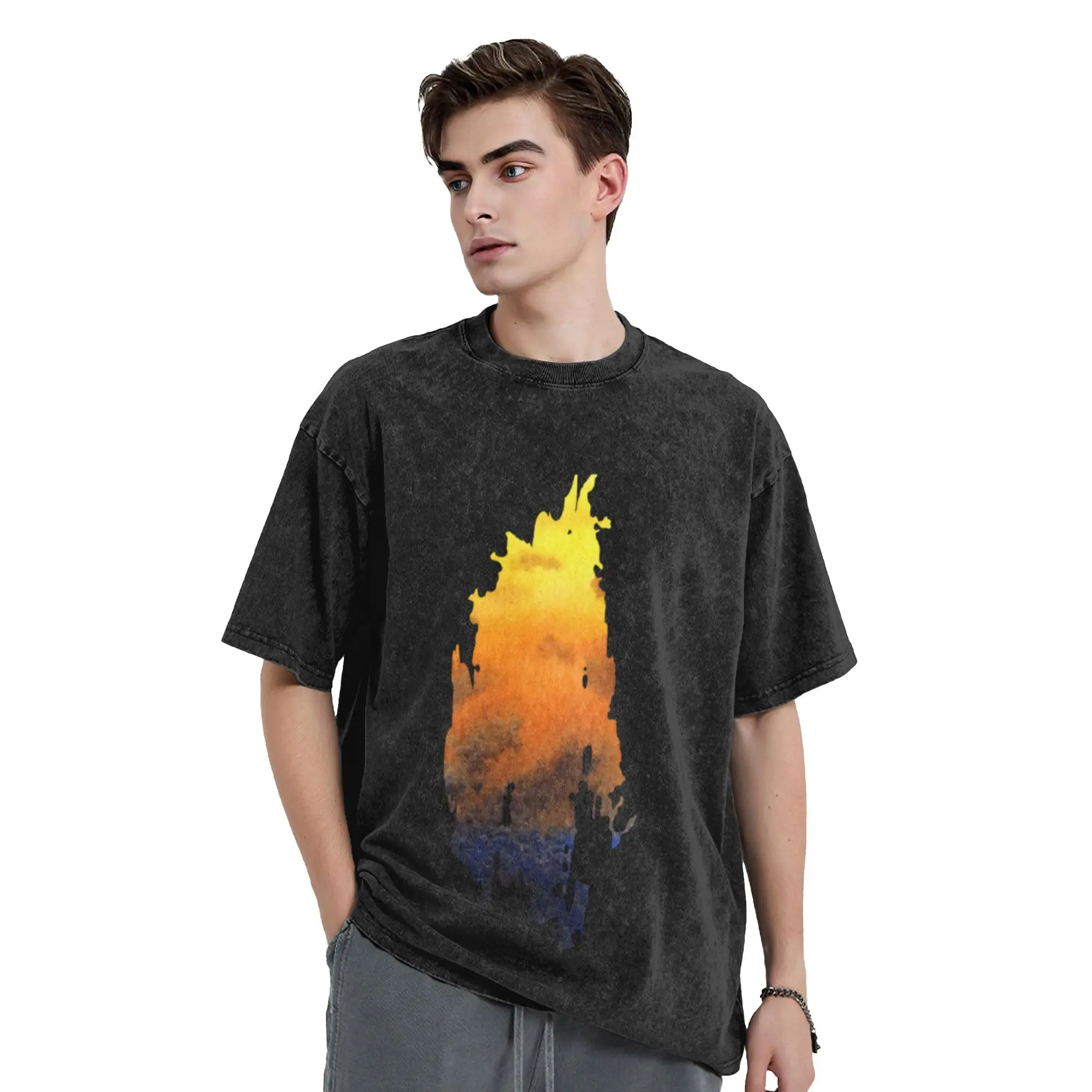 watercolor abstract painting effect  Unique Stylish A T-Shirt Oversized Short Sleeve Men's Women's Cotton Tees Tops