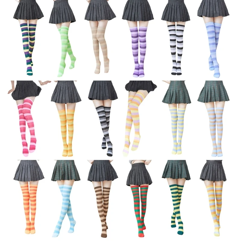 

Colorful Striped Stockings Knee High Socks for Women over the Knee Socks Teen Thigh High Socks Warm Long Knee Hosiery M6CD