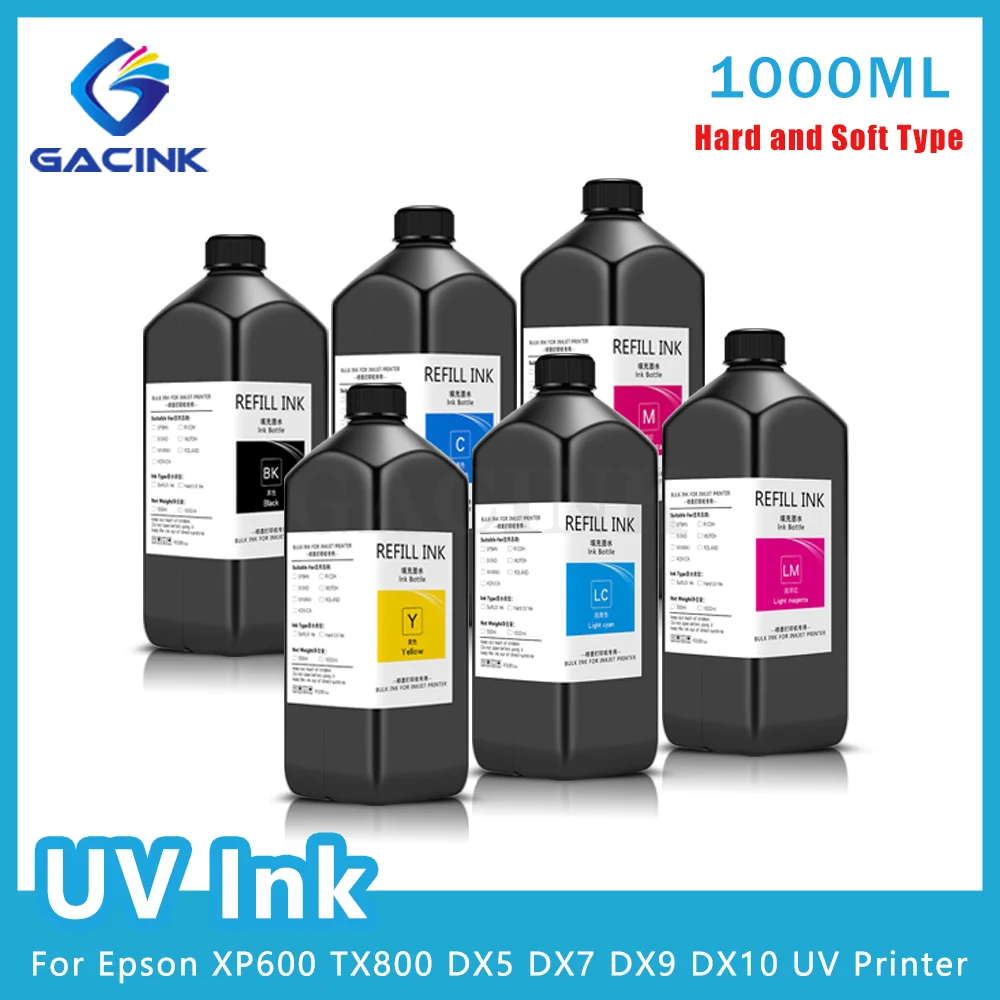 1000ml*6 Bottles LED UV Ink For For Epson L800 L805 R1390 R1400 R1410 4800 7800 9800 UV Printer For DX4 DX5 DX6 Printhead