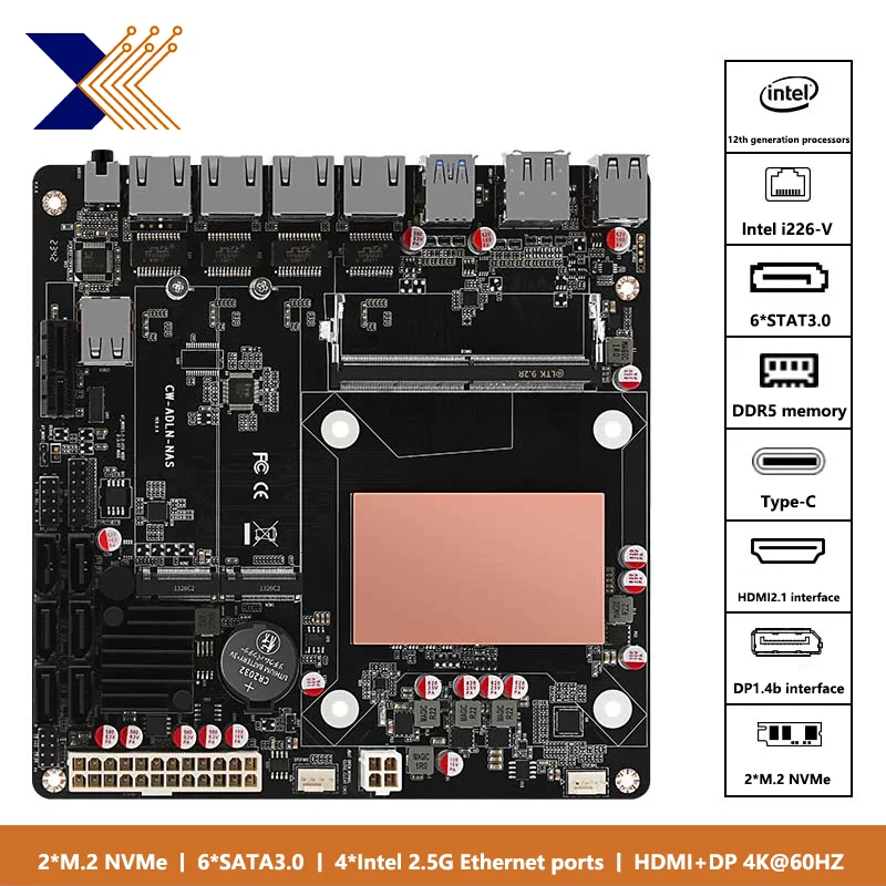 CWWK N100/i3-N305 six-bay NAS monster board  2*M.2 NVMe 6*SATA3.0  4*Intel 2.5G Ethernet ports HDMI+DP 4K@60HZ ITX motherboard