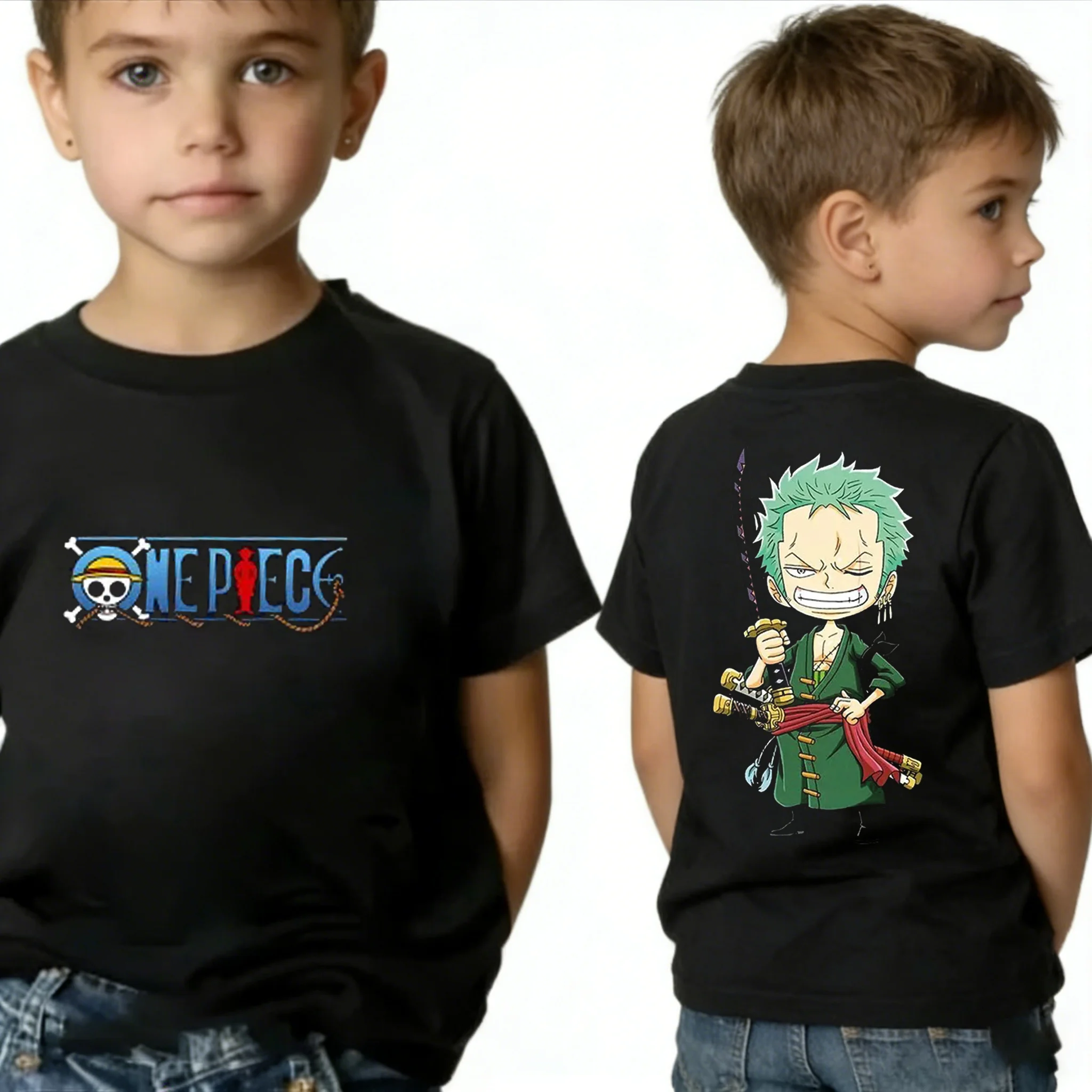 Uma peça menino menina manga curta topos verão crianças t camisa anime luffy zoro nami chopper roupas bonitos dos desenhos animados camisetas presentes de aniversário