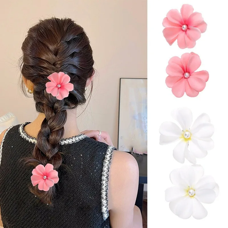 Pink Flower Women Hair Clip Korean Fashion Exclusive 2024 Imitation Pearl Luxury Beach Party Gift Hair Clip For Ladies Headwear