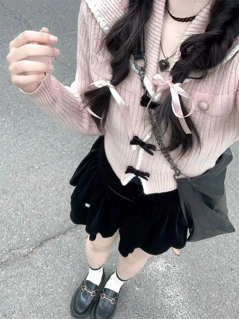 

Вязаный ор Кардиган Pink Knot Женский Sle Sweet Gentle ort Свитер Jaet Корейская версия Свободный крой Long Sve