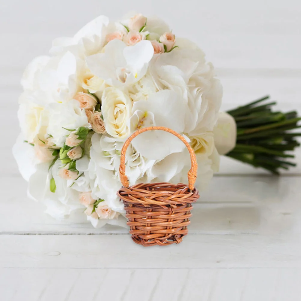 

12 Pcs Mini Shopping Basket Log Decoration Laundry Home Washing Flower Girl Woven Rattan Adorn Baby