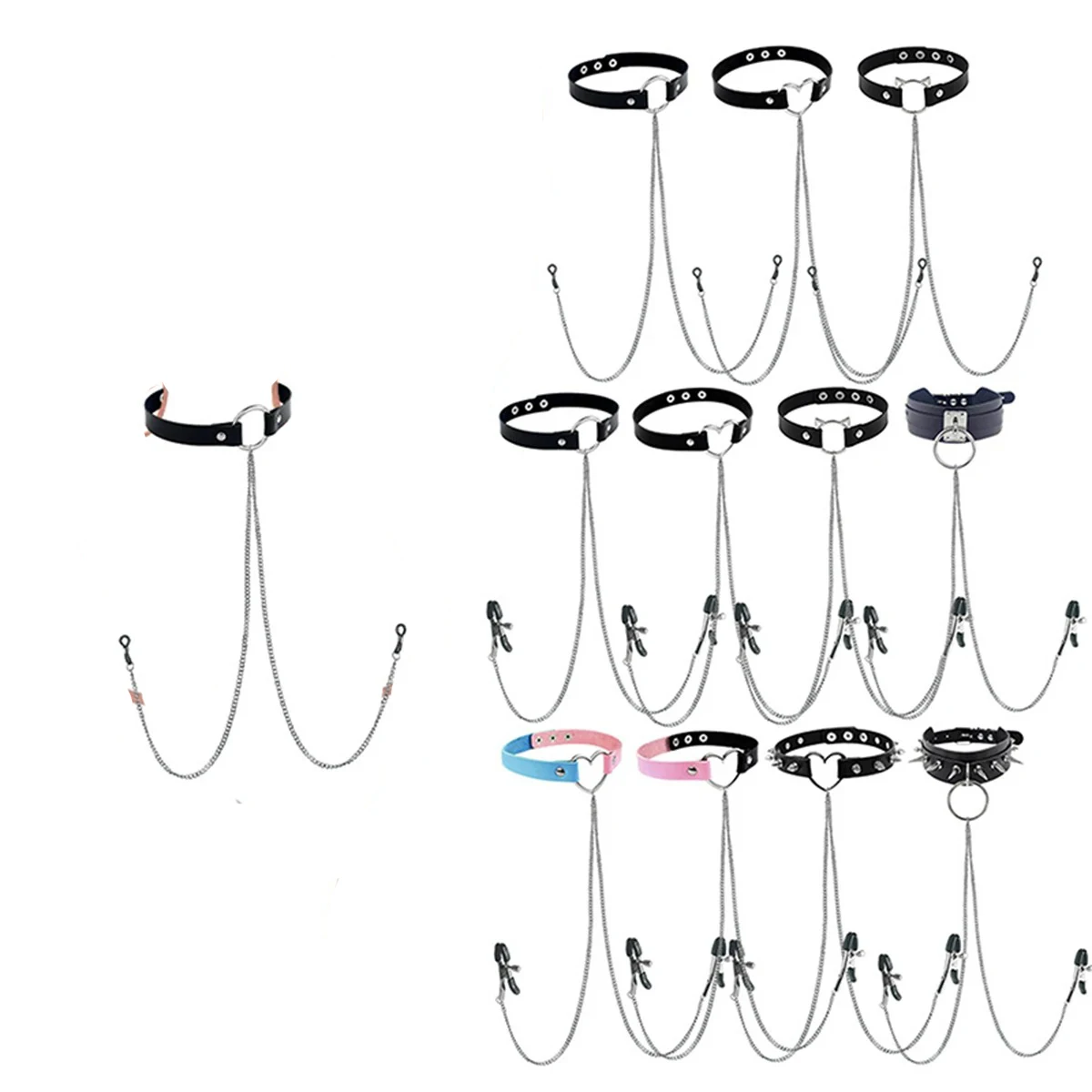 Mujer pezón abrazadera Collar correa BDSM Bondage juguete sexual conjunto Sexy gargantilla cadena sujetador Clip conjunto ajustable Punk Piercing joyería