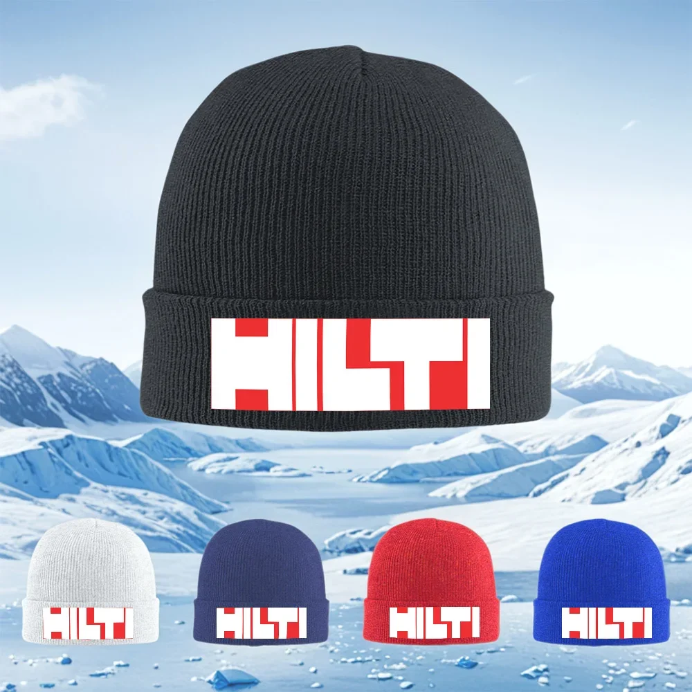 2026 Red geometric shapes white background logo Men Women Unisex Knitted Hat Beanie Pullover Cap Winter Thermal Warm Christmas O